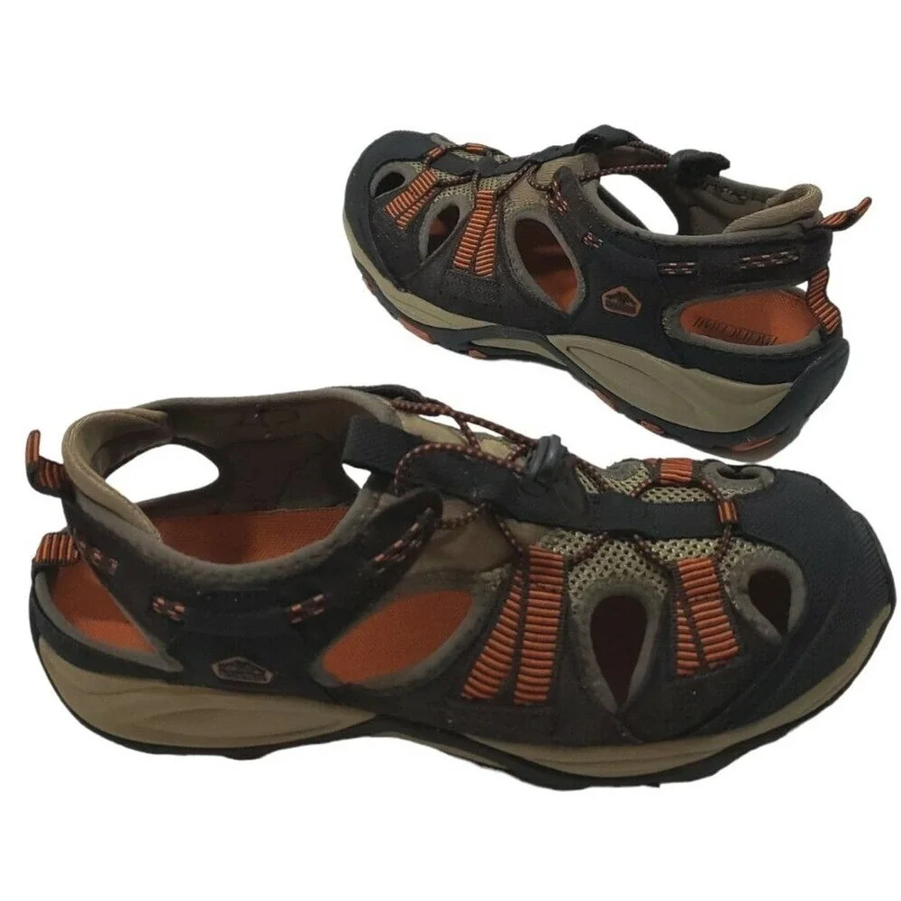 Pacific Trail~Men's Size 9.5~Brown/ Black/Orange Lace Up Low Top Beach Shoes.